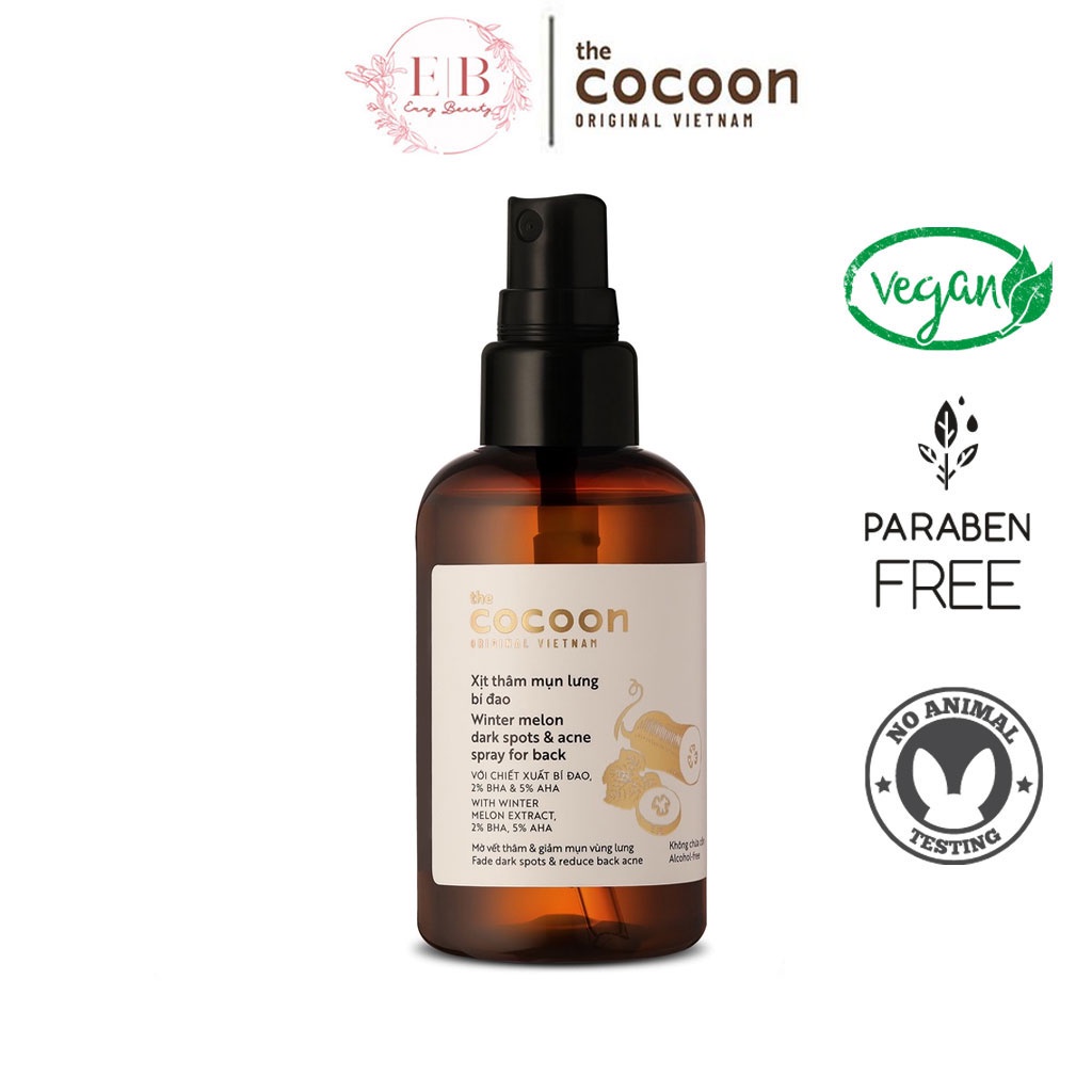 Xịt thâm mụn lưng bí đao Cocoon 140ml giúp làm sạch mụn, làm mờ vết thâm