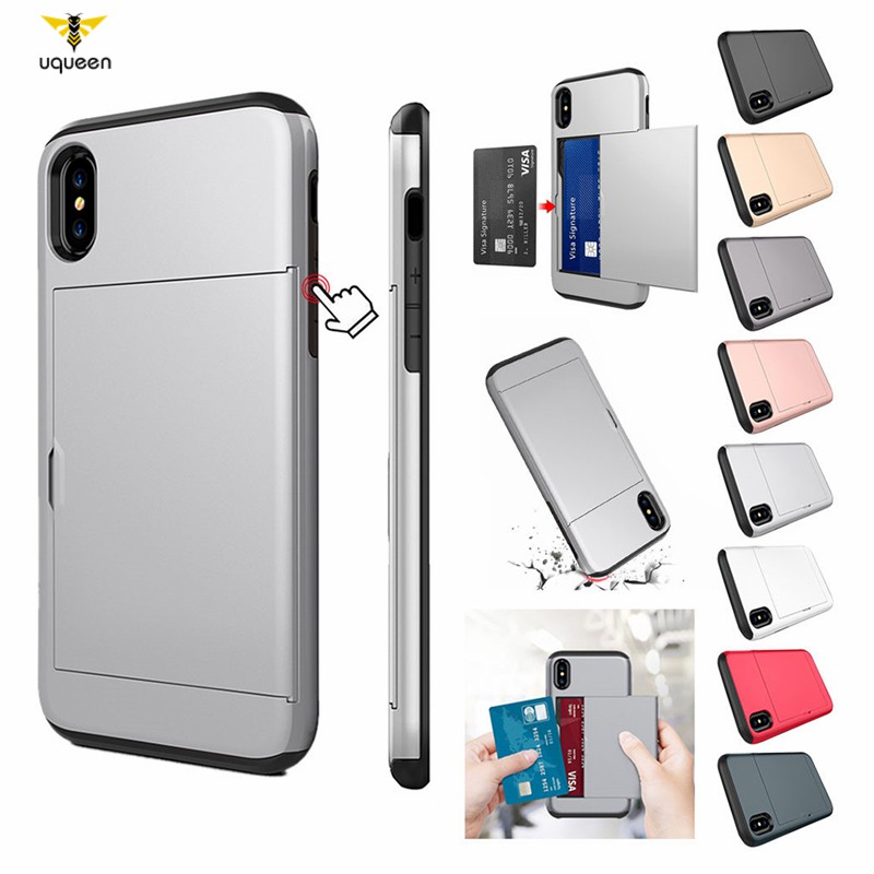 Ốp điện thoại từ nhựa cứng có ngăn để thẻ thiết kế mỏng cho iPhone X/XS/XR/XS Max