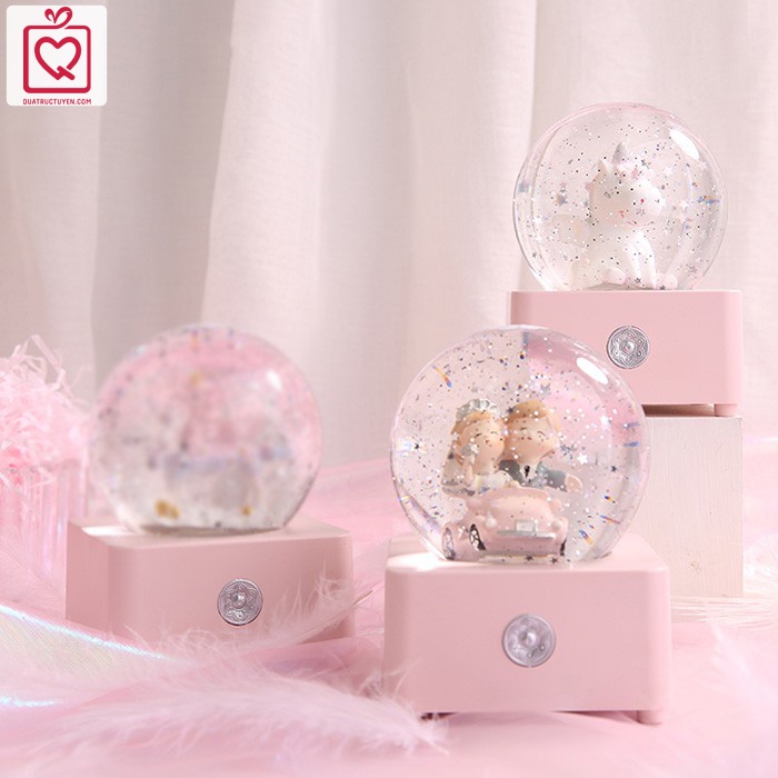 Hộp nhạc quả cầu pha lê tuyết kim sa cảm ứng - Hộp âm nhạc quà tặng sinh nhật