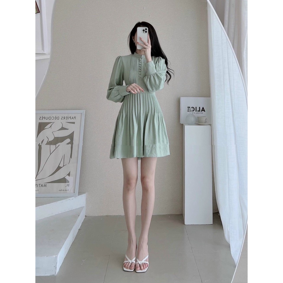 Đầm trắng babydoll nút xếp ly tay dài Lin Dress | BigBuy360 - bigbuy360.vn