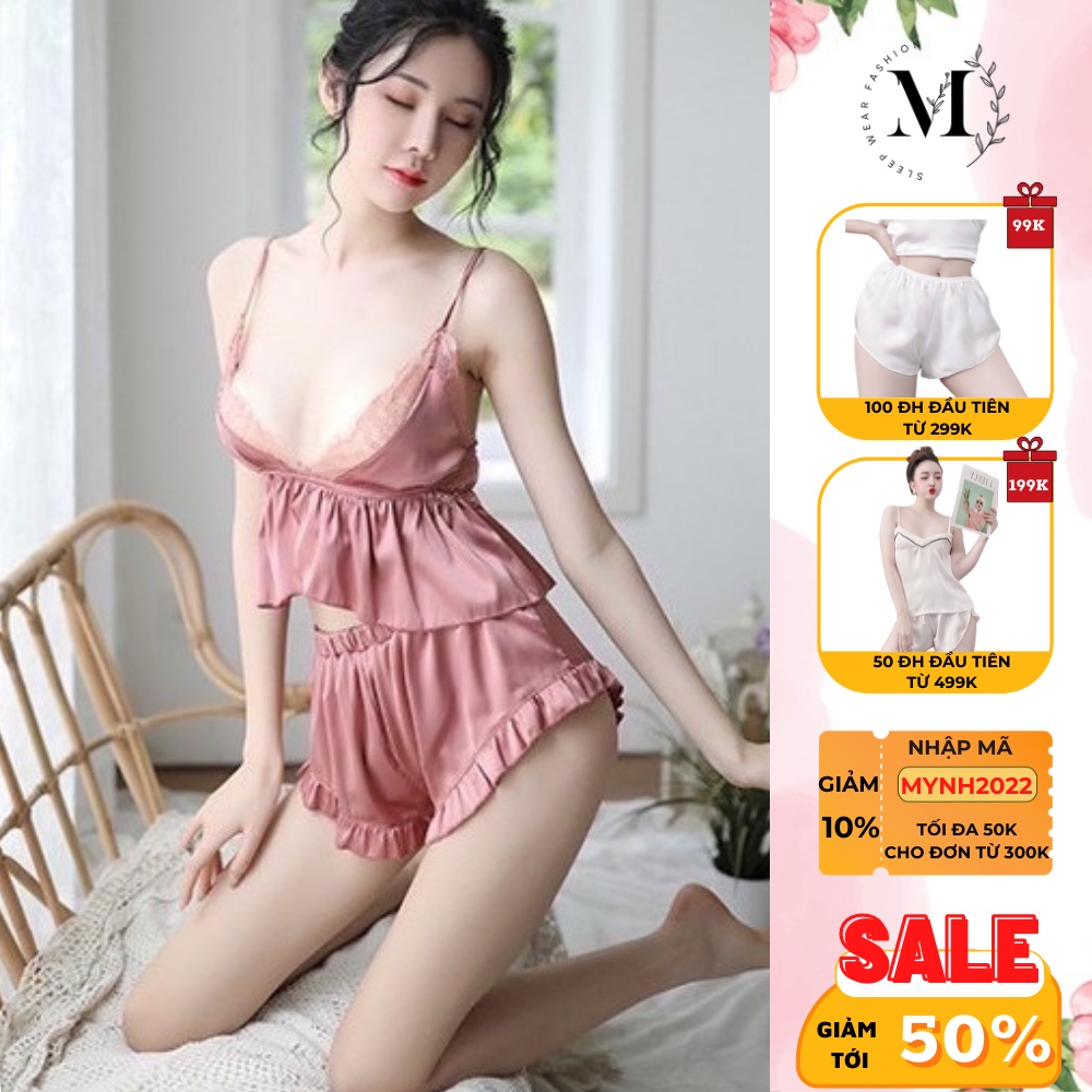 [ Lụa Cao Cấp ] Đồ ngủ 2 dây phối ren ngực gợi cảm mặc nhà chất liệu lụa satin mềm mịn 008 | BigBuy360 - bigbuy360.vn