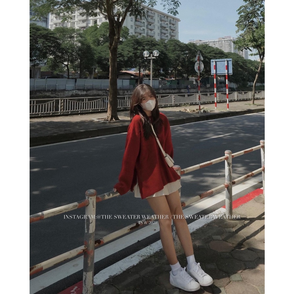Áo len lông xù dài tay cổ tròn xẻ tà chất siêu đẹp thời trang LimDR