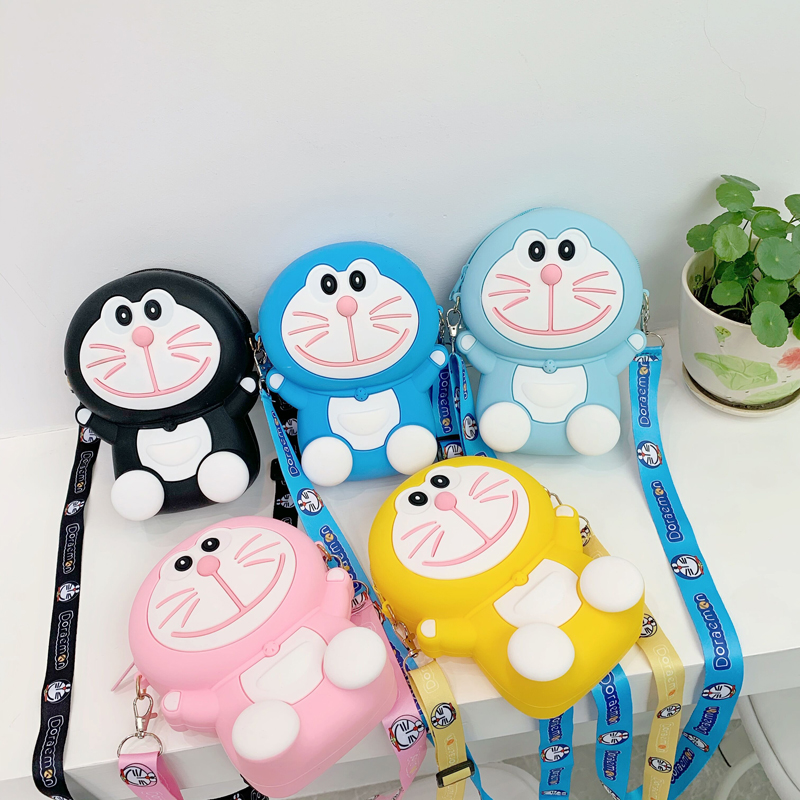 túi đựng tiền Korean Version Cartoon Doraemon Big Sling Bag Crossbody Silicone Wallet Card Shoulder Bag Diagonal Girls Women Soft Coin Purse Bag with Strap