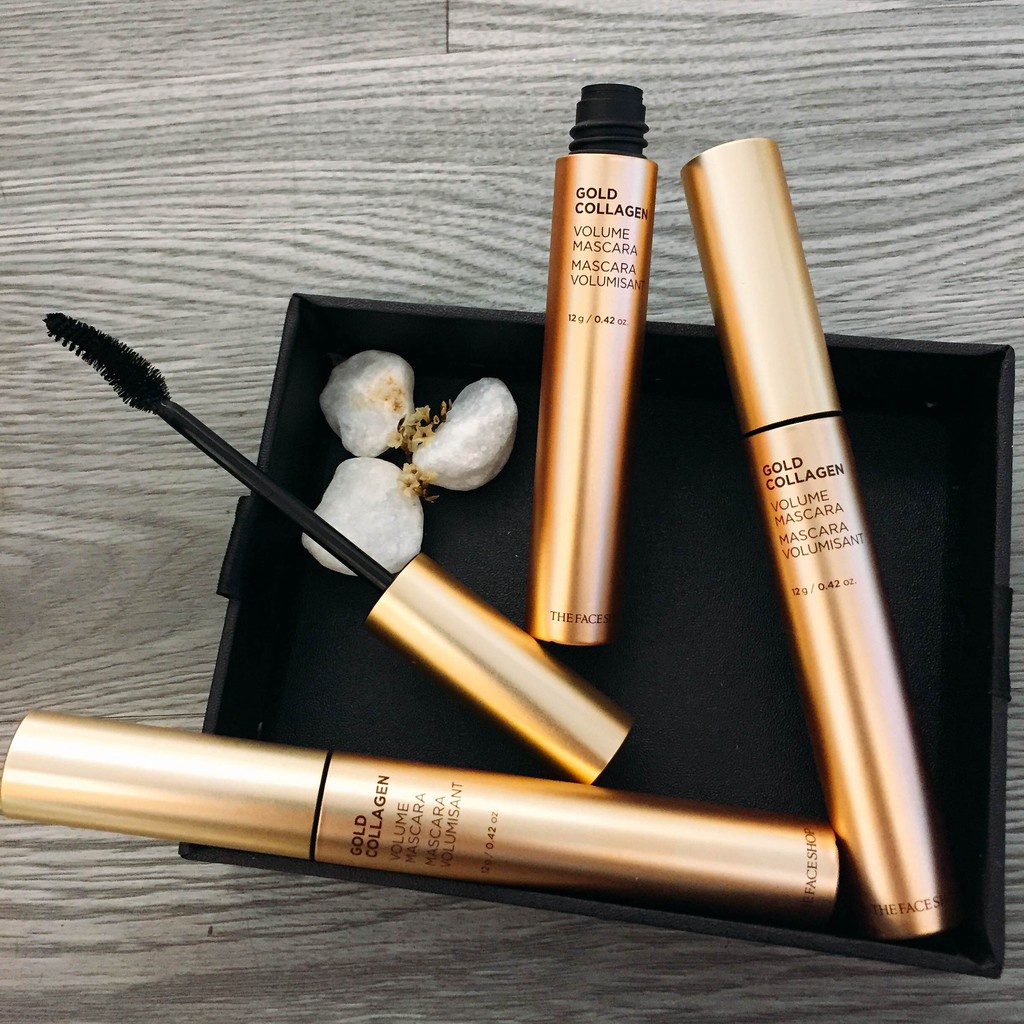 Mascara dưỡng ẩm dày và cong mi chống nước chống lem lâu trôi The Face Shop Gold Collagen Volume Mascara 12g