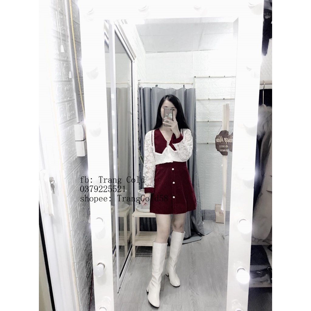 Set áo ren + chân váy nhung hàng đẹp