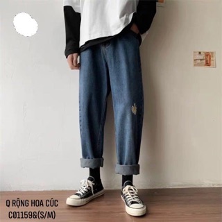 Quần bò ống rộng hoa cúc - C