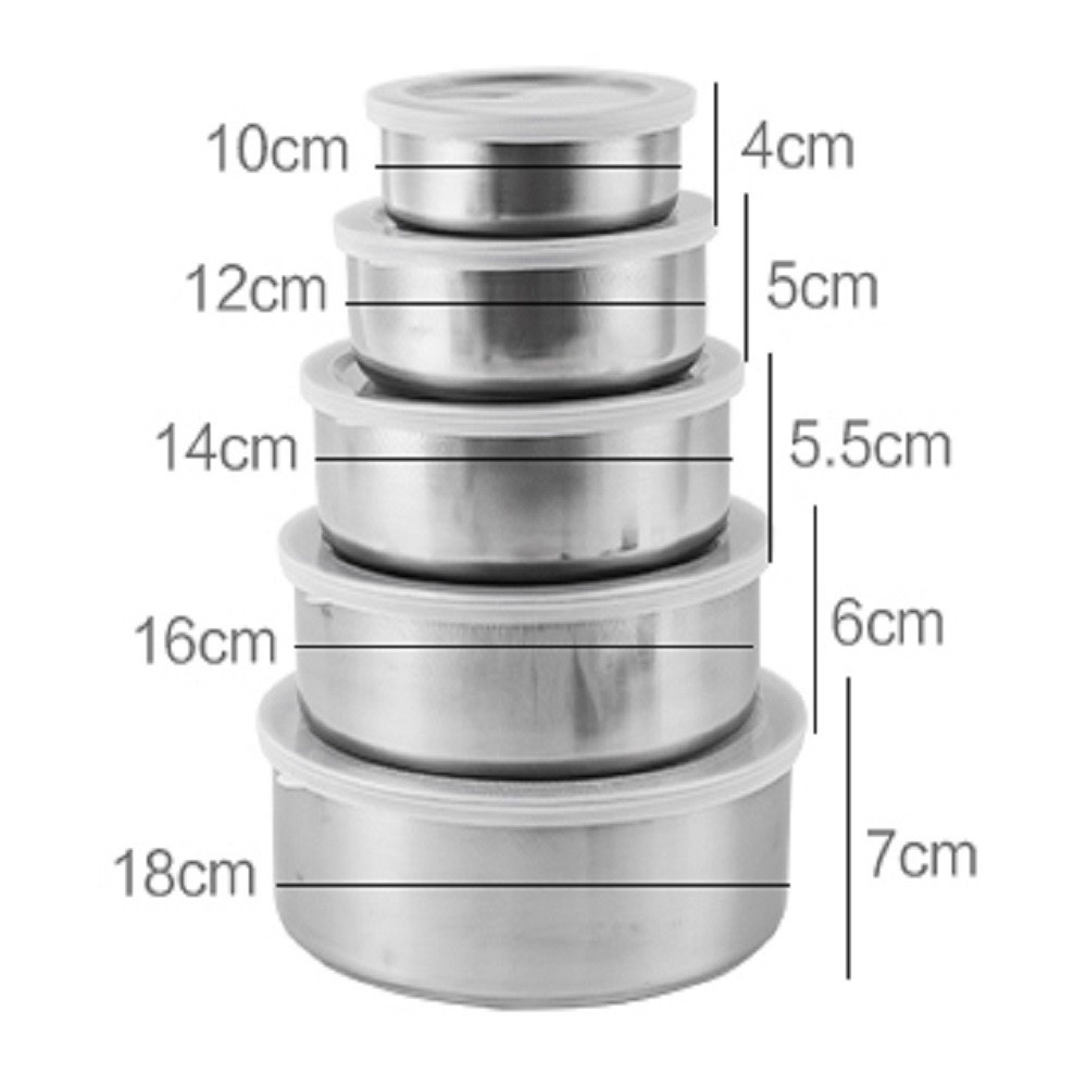 Bộ 5 bát inox tròn có nắp đạy