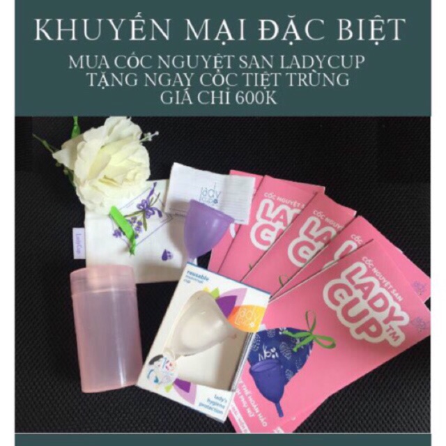 Cốc nguyệt san Ladycup + tặng cốc tiệt trùng + 10 viên khử trùng Milton