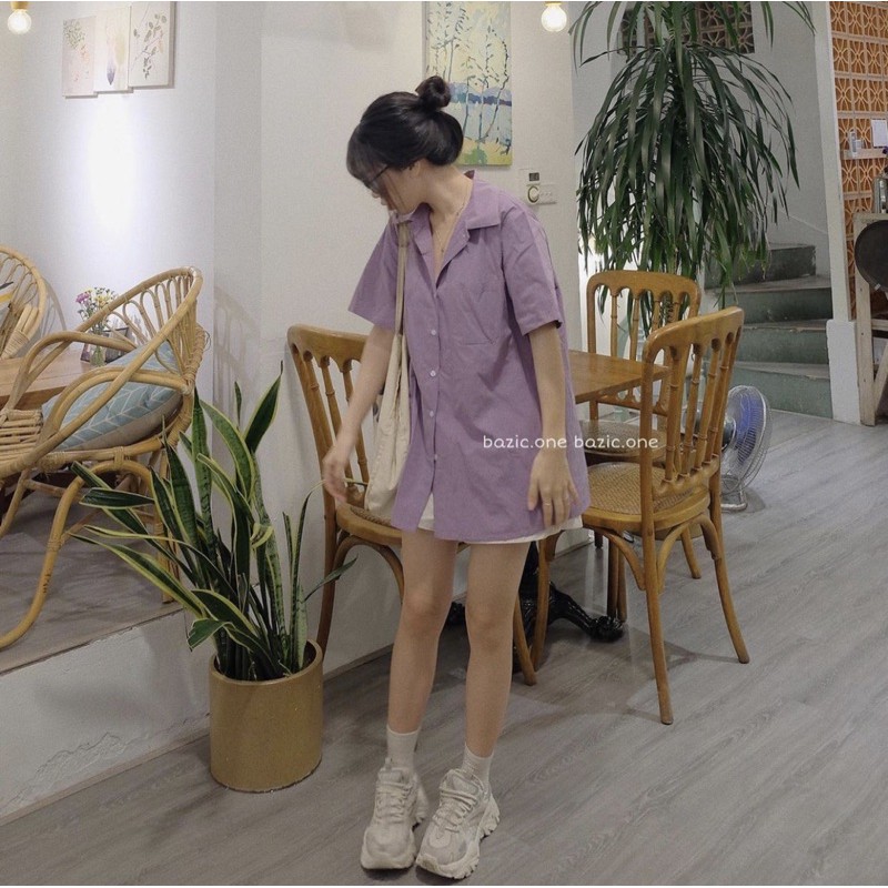 [Ảnh thật/Sẵn]Áo sơmi thô sần dáng oversize cộc tay hàng Quảng Châu | BigBuy360 - bigbuy360.vn