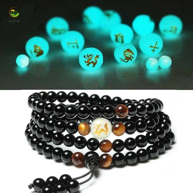 Vòng tay 108 hạt đá obsidian phảng quang độc đáo
