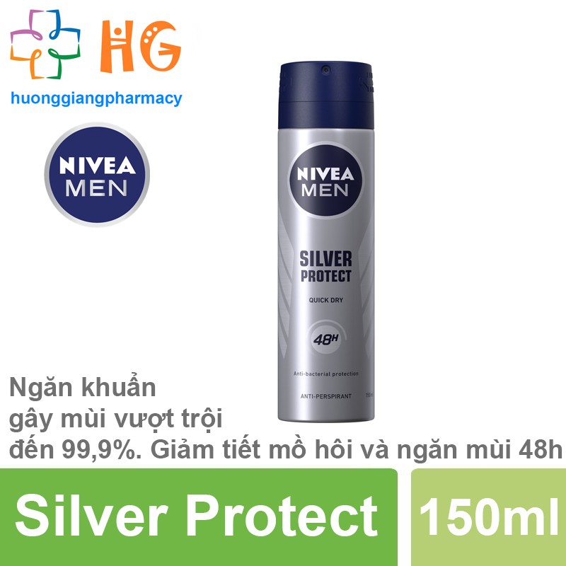 Xịt ngăn mùi NIVEA MEN Silver Protect - Phân tử bạc kháng khuẩn (Chai 150ml)