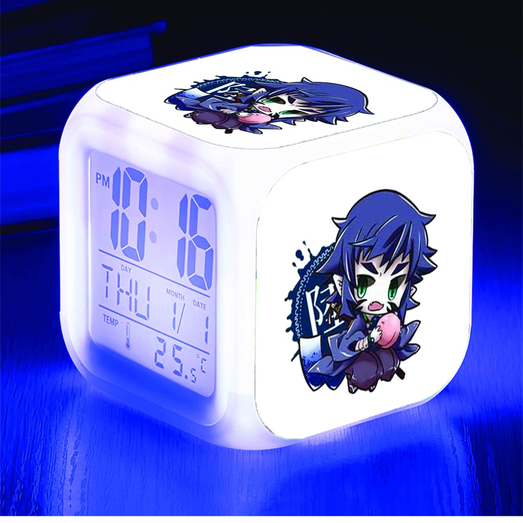 Đồng hồ báo thức để bàn in hình KIMETSU NO YAIBA Thanh Gươm Diệt Quỷ LED đổi màu chibi anime M1