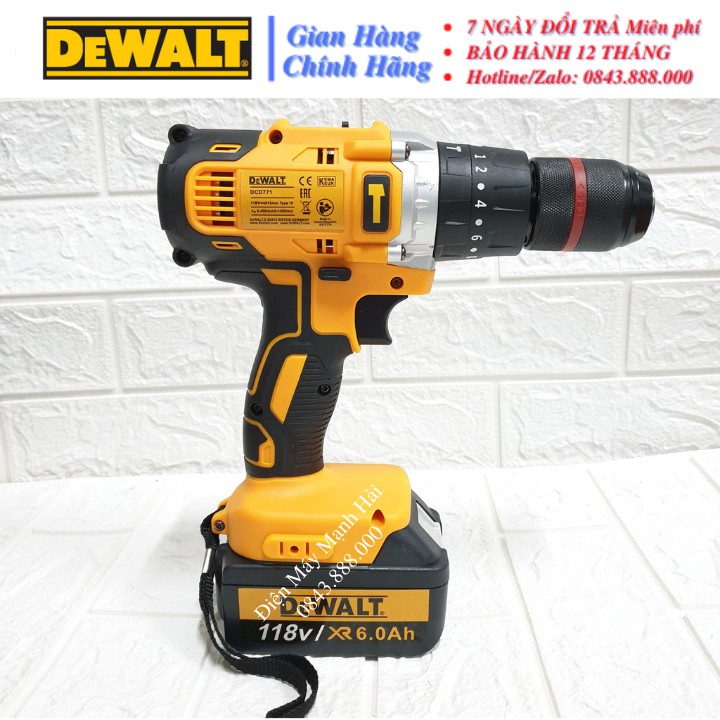 Khoan pin DEWALT 118V - 2 PIN KHỦNG 10 CELL - 3 chức năng: Khoan bê tông, sắt, gỗ, bắn vít, bắn tôn...