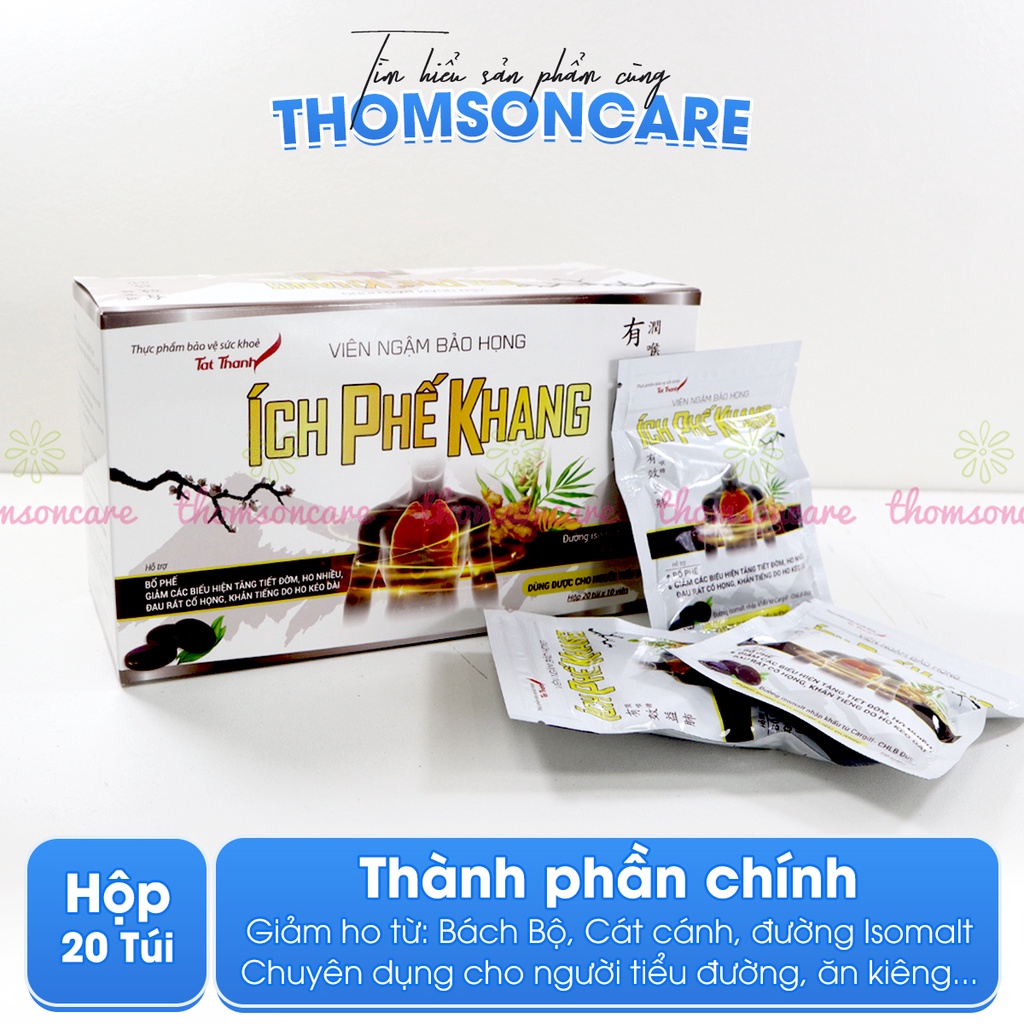 Kẹo ngậm ho Ích Phế Khang - từ Bách Bộ, Cát Cánh giúp bổ phế, giảm đau rát họng, dùng được cho người bị tiểu đường