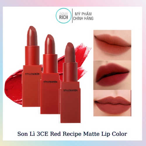 Son Lì 3CE Red Recipe Matte Lip Color 211 Dolly + 212 Moon + 213 Fig +214 Squeezing +215 Ruby Tuesday