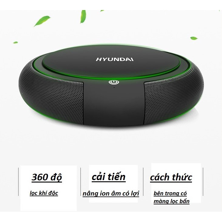 Máy lọc không khí ô tô công nghệ ion Âm nhãn hiệu Huyndai, lọc bụi mịn 2,5PM, kết hợp khuếch tán tinh dầu, hàng cao cấp