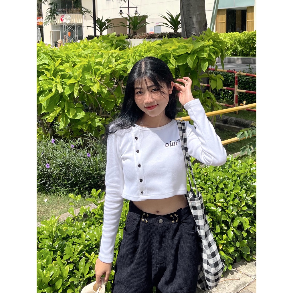 Áo Croptop Nữ Dài Tay OIOI Vải Thun Gân Phong Cách Ulzzang - Tuni Store