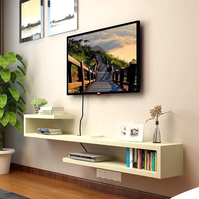Kệ tivi gỗ treo tường phòng khách phòng ngủ hiện đại 1m2 kệ trang trí gỗ MDF bền đẹp thương hiệu Nội Thất NSD