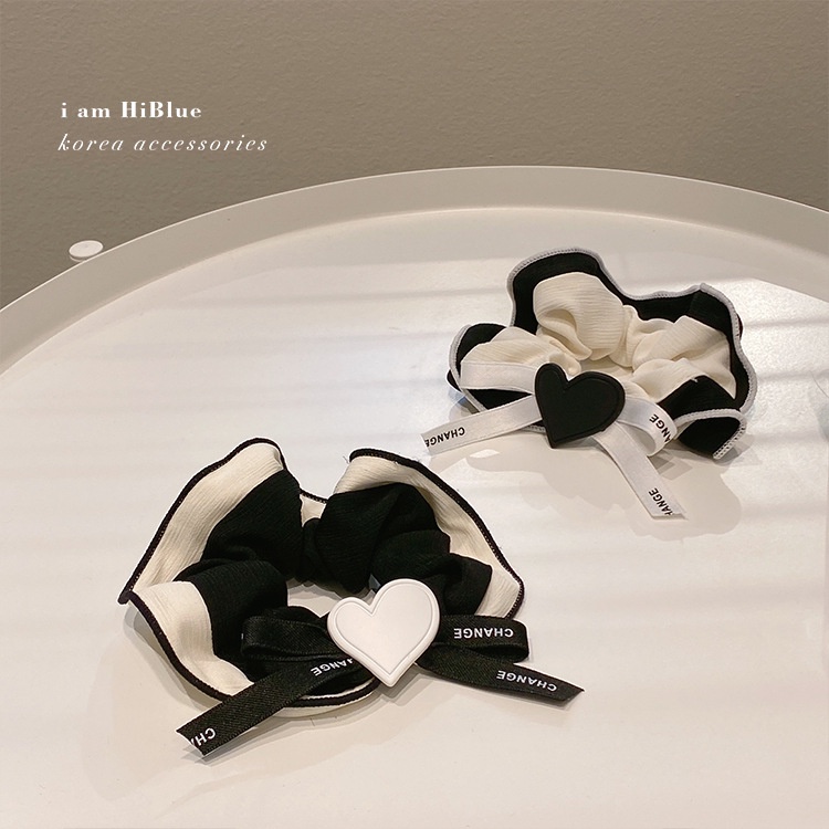 Dây Buộc Tóc Hình Nơ Trái Tim Màu Đen Phong Cách Pháp Cổ Điển Thời Trang 2022
