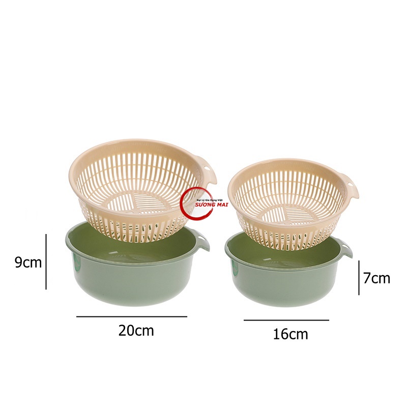 [Giá Sỉ] Bộ Rổ Kèm Thau - Chậu Nhựa 2 Lớp
