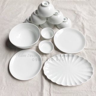 Bộ Bát Đĩa Trắng Gốm Sứ Bát Tràng 12 Món
