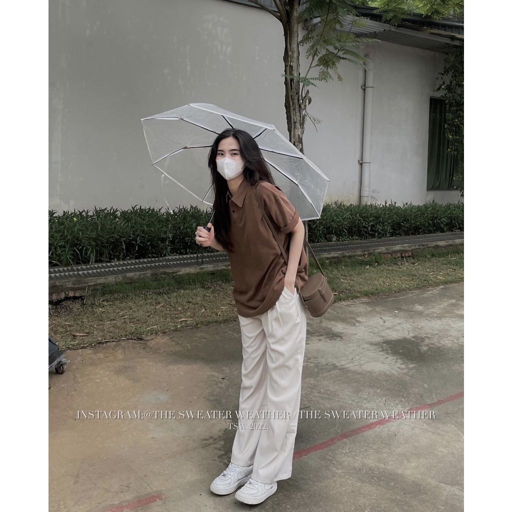 (Ảnh thật) Áo pull trơn chất thô mặt tuyết tay lỡ cổ polo basic the.sweaterweather TSW