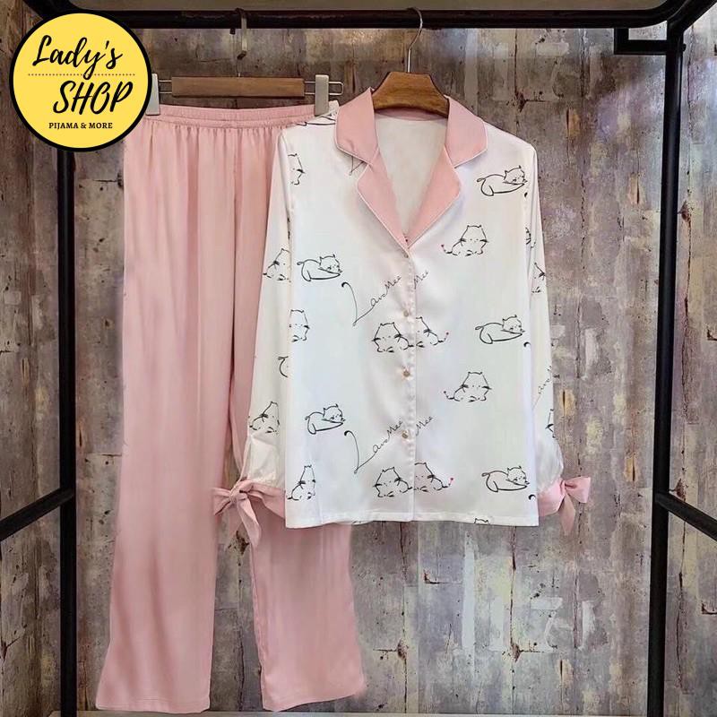 Đồ Bộ Pijama - Bộ Lụa Satin Dài Tay Hoạ Tiết Cao Cấp [FREE SHIP] | BigBuy360 - bigbuy360.vn