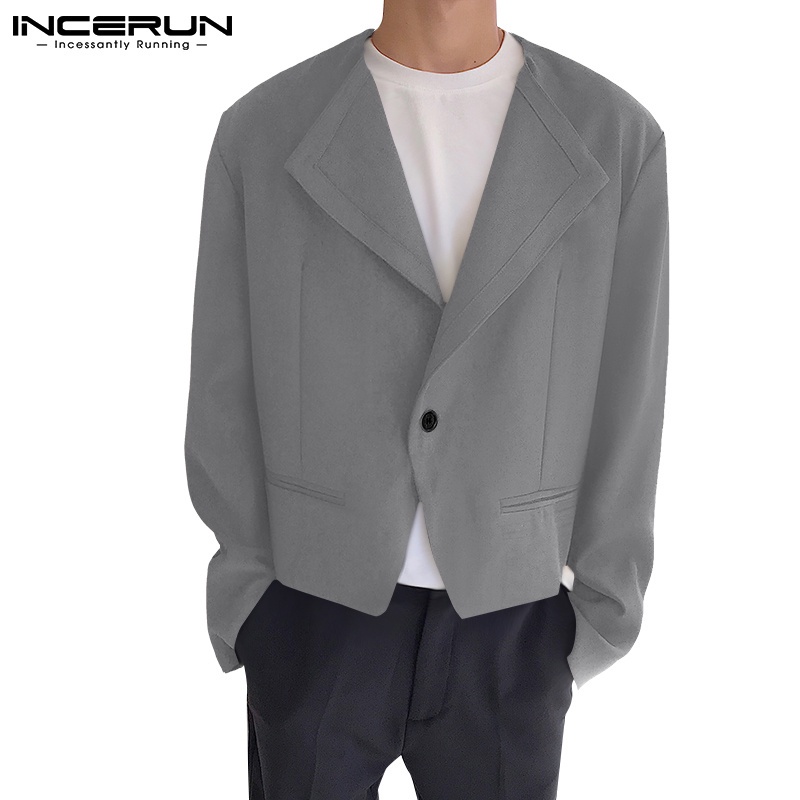 Áo blazer nam INCERUN màu trơn cổ V tay dài thời trang Hàn Quốc 3 màu tuỳ chọn