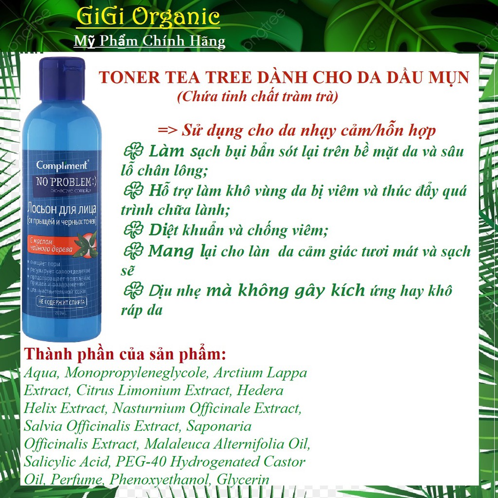 Toner compliment No problem làm sạch sâu, kiềm dầu, giảm viêm, mụn 200ml