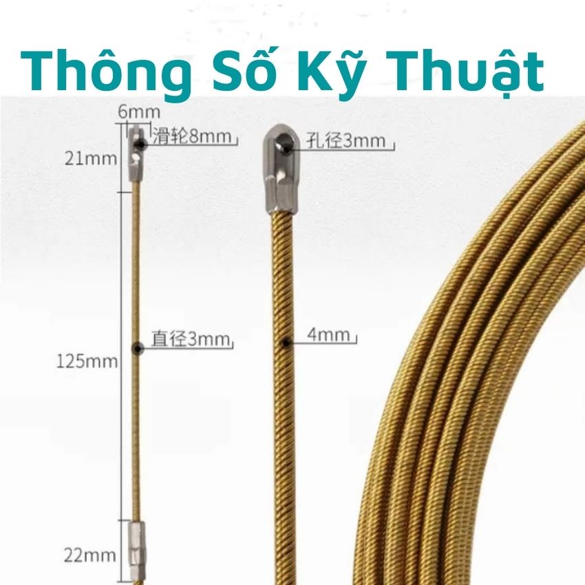 Dây Mồi Luồn Dây Điện Đầu Có Bánh Xe   đường kính 4mm thépchống gỉ-có các cỡ dây 5M-10M-15M-20M