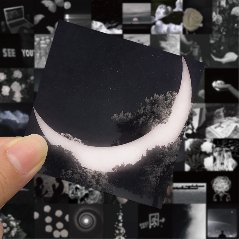 Set 50 miếng dán chống thấm nước họa tiết Graffiti màu trắng đen trang trí máy tính/máy tính/điện thoại