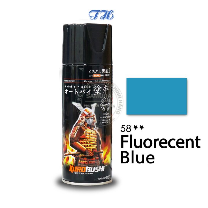 Combo 4 chai sơn samurai 58 màu xanh dương huỳnh quang gồm: uch210 - uc1002 - 58 - k1k - p800
