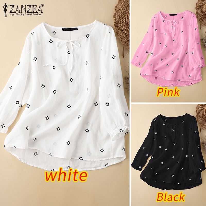 Zanzea Áo Cotton Tay Dài Cổ Tròn Thêu Họa Tiết Phong Cách Retro Thời Trang Cho Nữ