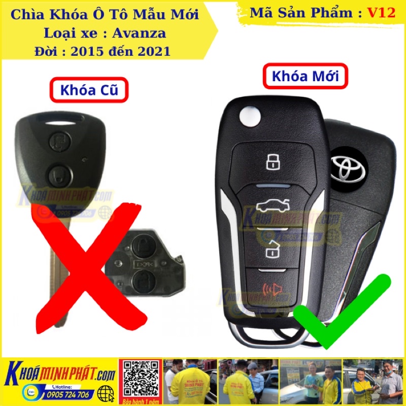 Chìa khóa xe Toyota Avanza mẫu V12