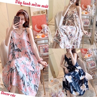 (Sẵn) Váy lanh, váy ngủ mềm mát hoạ tiết trẻ trung, trang nhã
