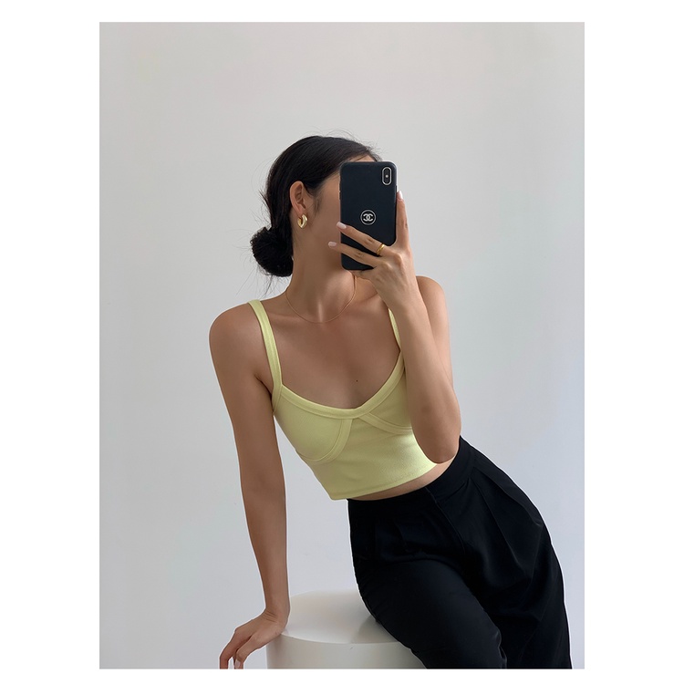 Cocory vn Áo croptop không tay màu trơn phong cách mùa hè thời trang quyến rũ cho nữ