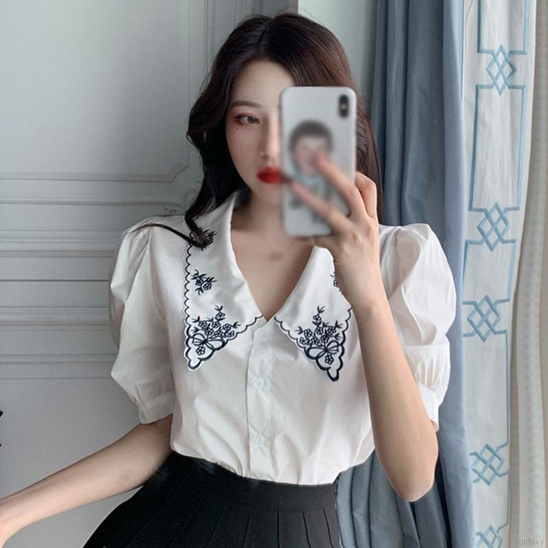 Áo Sơ Mi Nữ Ngắn Tay Cổ Bẻ Form Rộng Thời Trang Hàn