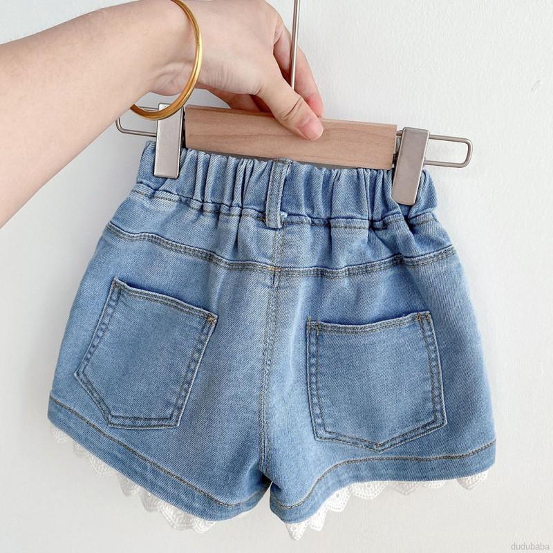 Quần Short Bé Gái Vải Denim Viền Ren Thoải Mái Đáng Yêu Cho Trẻ 1-6 Tuổi