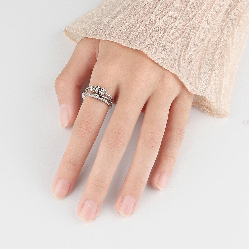 Nhẫn Thông Minh Hai Lớp Đính Đá Zircon Thời Trang Dành Cho Nữ