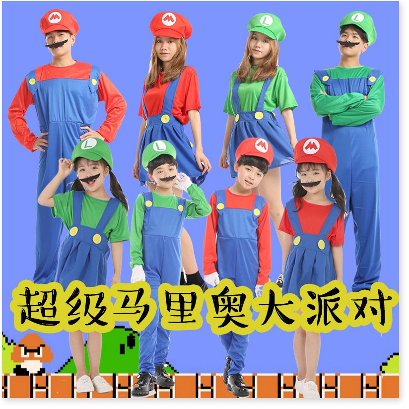 Halloween cosplay trang phục anime cha mẹ-con đóng vai trẻ em Quần áo Mario Trang phục Super Mario