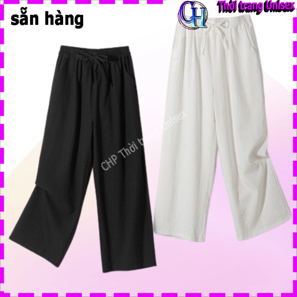 Quần đũi ống rộng nữ lửng vải mềm lưng thun Hàn Quốc - Quan mặc nhà mát nhẹ thoải mái.