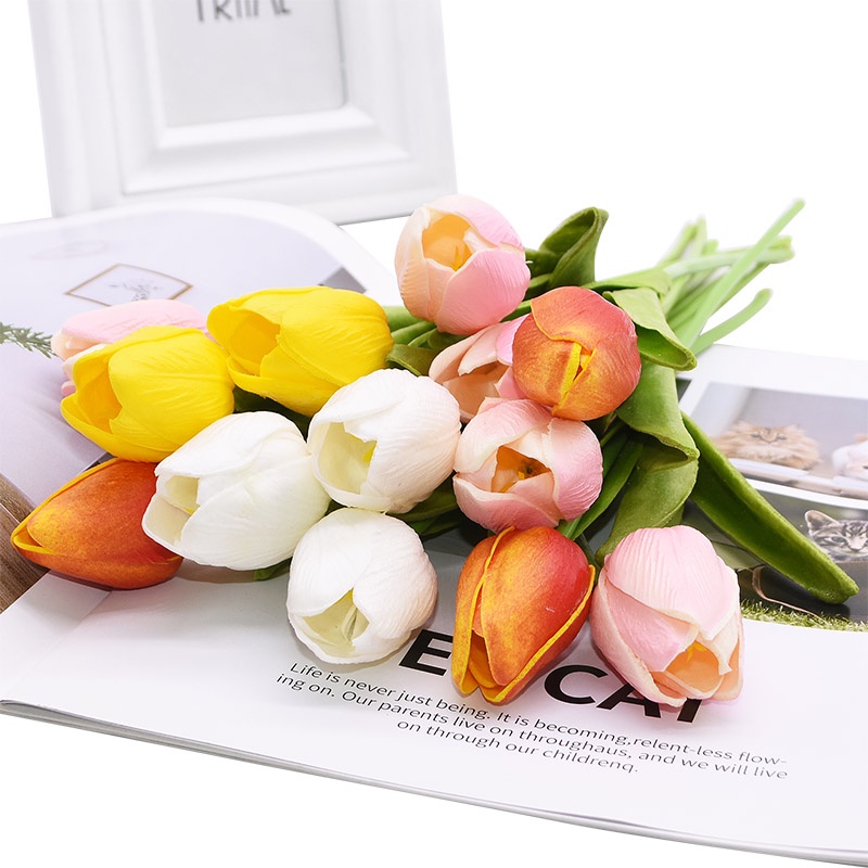 10 Bông Hoa Tulip Nhân Tạo Dùng Cho Trang Trí Tiệc Cưới, Nội Thất, Vườn Hoa