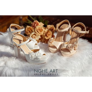 Giày cưới Nghé Art cao gót đính hoa lụa 283-203-12p-da