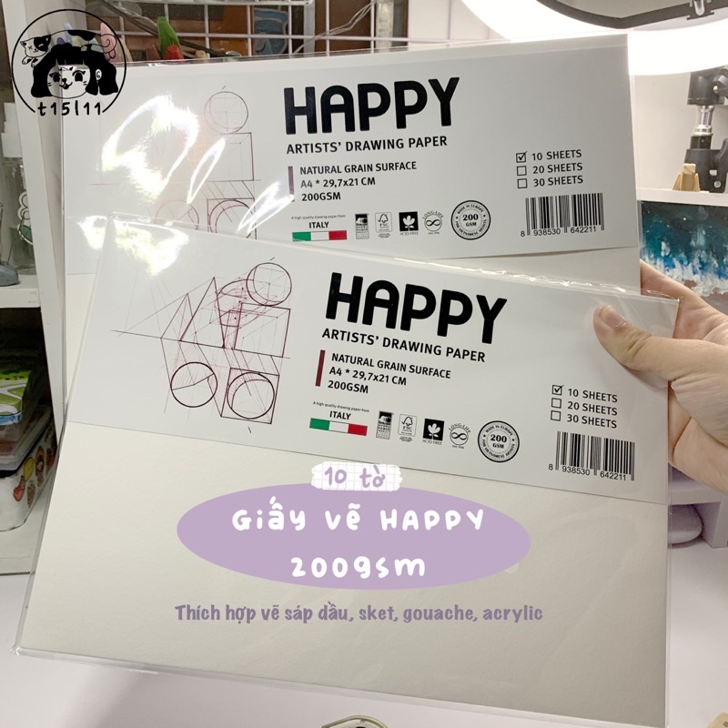 t15l11 Giấy vẽ sáp dầu Happy Days 200gsm A5 A4