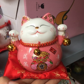 Mèo thần tài mini 10cm có nút tiết kiệm