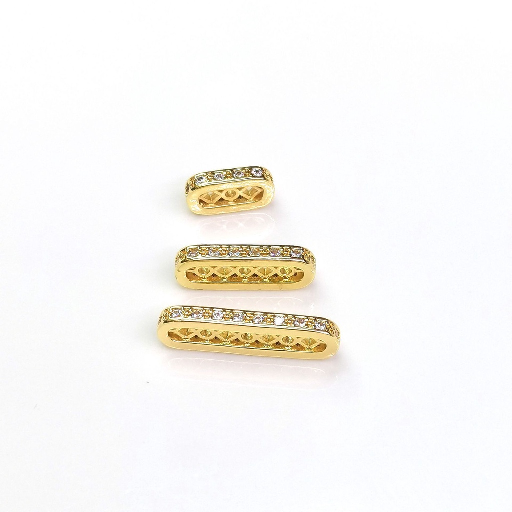 Hạt Cườm Oval Ba Lỗ Bằng Đồng Mạ Vàng 14K diy