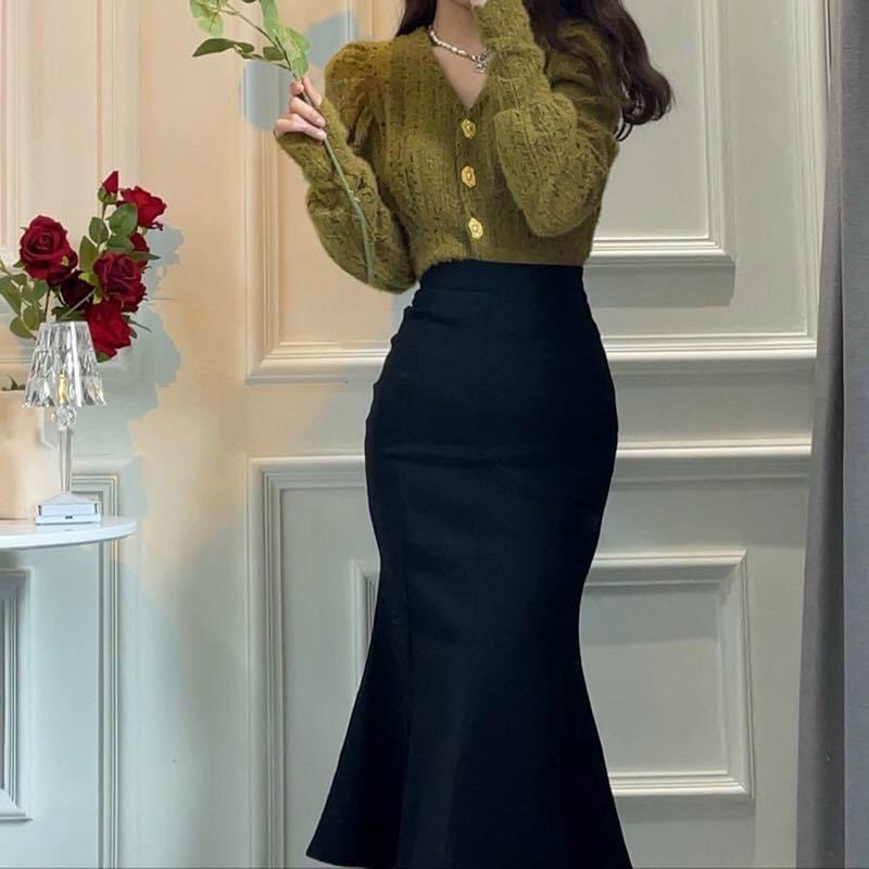 Chan váy đuôi cá dáng dài màu đen chất Zip phong cách Ulzzang Hàn Quốc tôn dáng cực đỉnh
