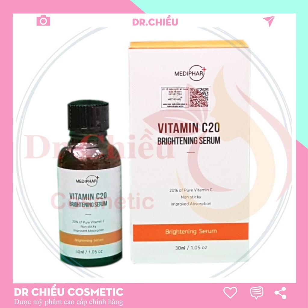 Serum Dưỡng Trắng Sáng Da  MEDIPHAR+ VITAMIN C 20 BRIGHTENING SERUM  Giảm Thâm Nám Sạm Da, Chống Lão Hóa