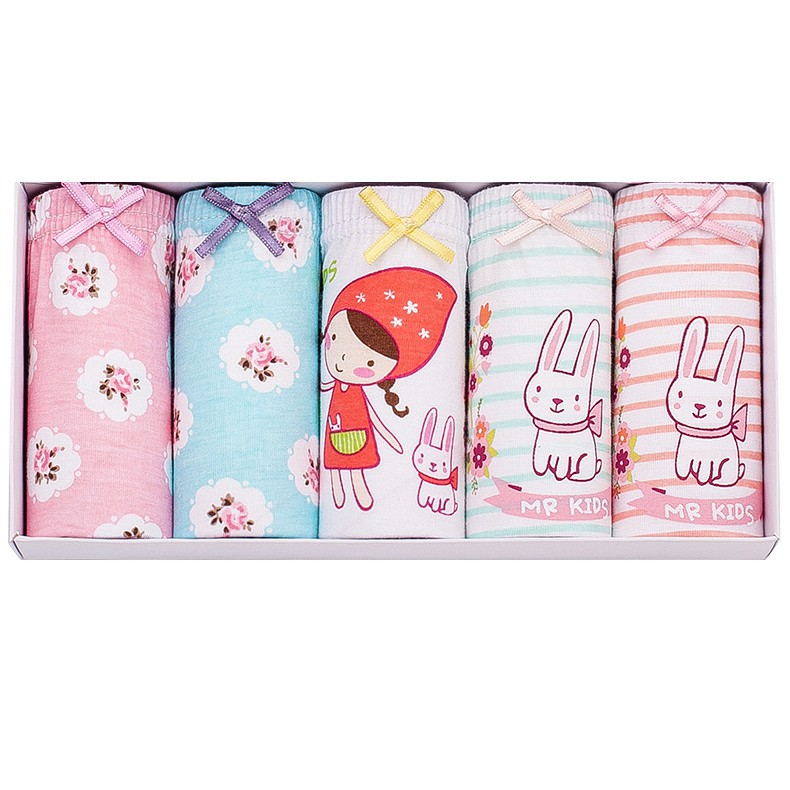 Set 5 quần xì trẻ em Hàn Quốc 100% vải cotton thoáng mát, an toàn cho sức khỏe mẫu Thỏ Con - Cute Rabbit dành cho bé gái