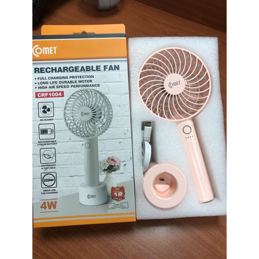 [Mã BMLTA50 giảm 10% đơn 99K] Quạt Sạc Cầm Tay Cao Cấp Comet CRF1004 4W có đế rời, 6 cánh quạt